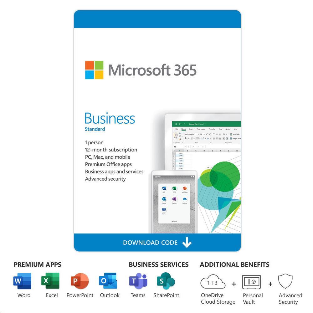 Microsoft 365 Business 2021 Standard Retail English 1 User 1 Year Subscription, Medialess